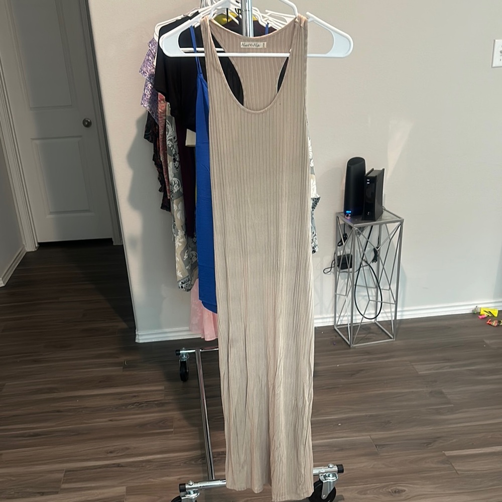 Heart Hips Cream Tan Sleeveless Halter Sheath Maxi Dress